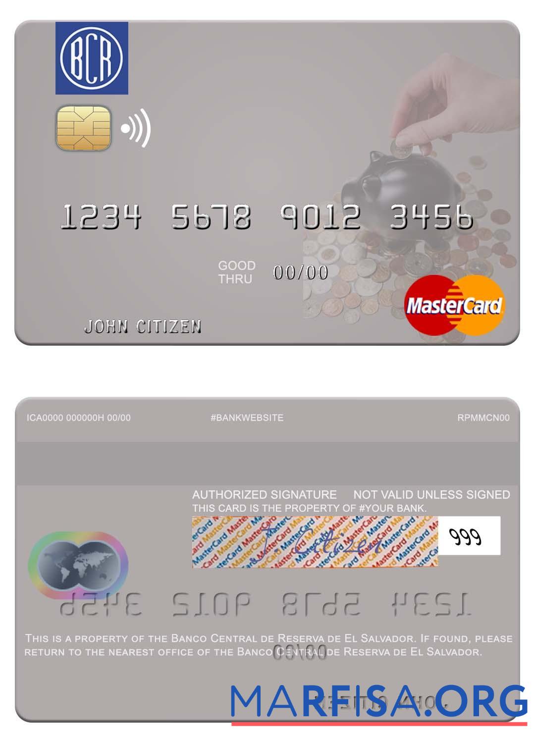 Blank El Salvador Banco Central de Reserva de El Salvador mastercard download for verification